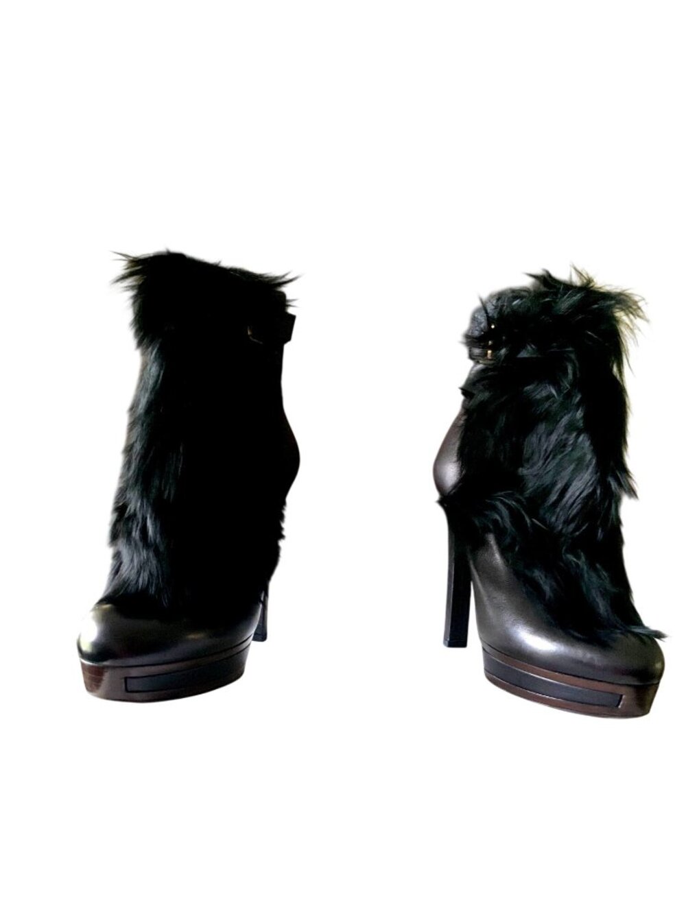 Gucci Womens Black Leather & Alpaca Fur Platform Ankle Boots Size 36 With Box - Picture 3 of 14